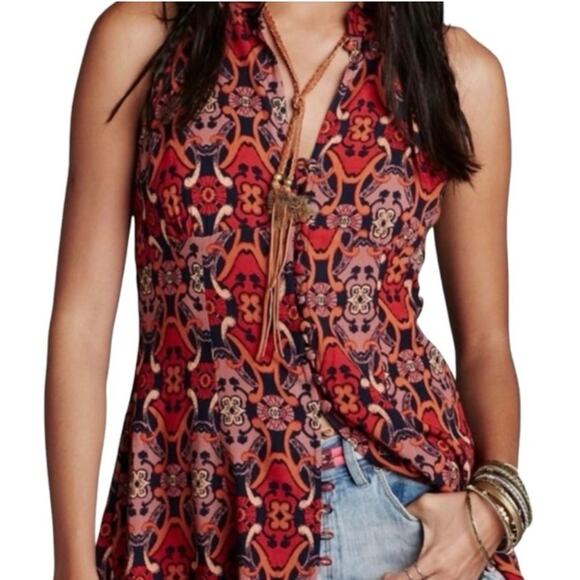 Free People Get Together tunic dress, ladies 6 boho print mini dress/tunic top - Picture 11 of 12
